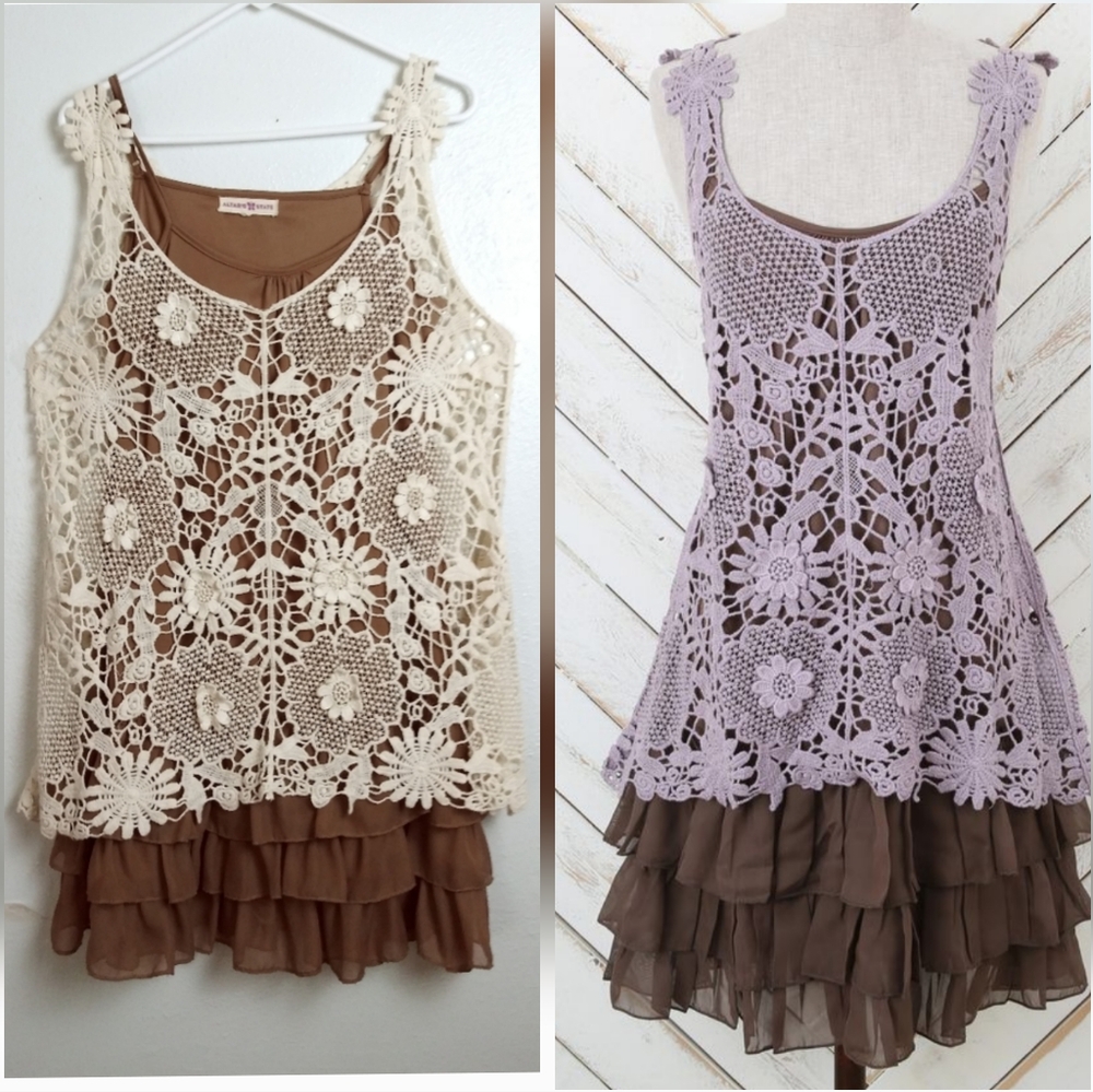 Altar'd State S/M Crochet Dress Simply Taupe Boho